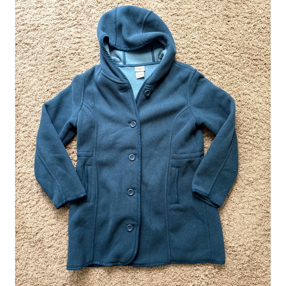 Vitage L.L.Bean Coat Womens Large P Blue  Long Sleeve Hooded Button
